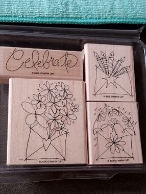 Stampin Up Whimsical Send a Celebration Wood Rubber Stamp Set